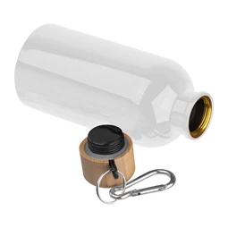 Kulacs alumínium 400ml-es, karabínerrel, bambusz kupakkal, fehér
