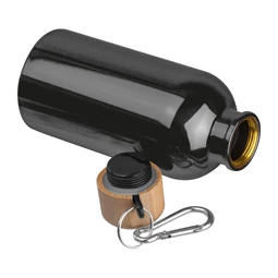 Kulacs alumínium 400ml-es, karabínerrel, bambusz kupakkal, fekete