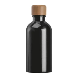 Kulacs alumínium 400ml-es, karabínerrel, bambusz kupakkal, fekete