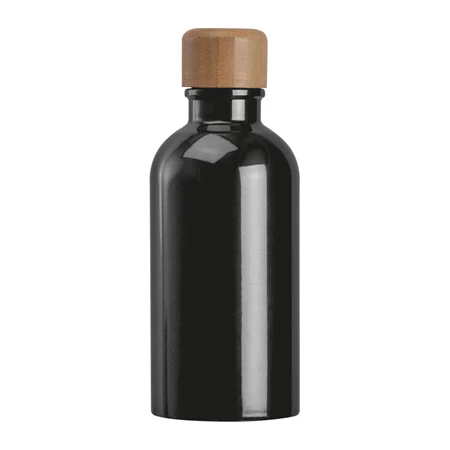 Kulacs alumínium 400ml-es, karabínerrel, bambusz kupakkal, fekete
