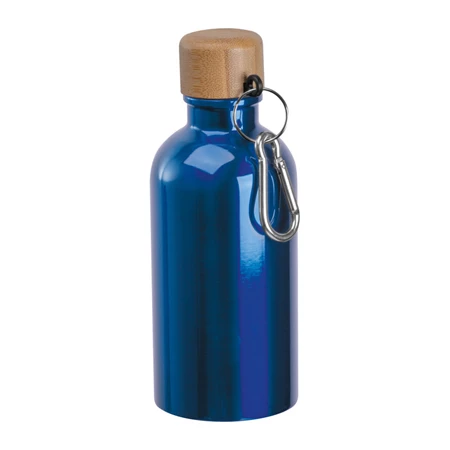 Kulacs alumínium 400ml-es, karabínerrel, bambusz kupakkal, kék
