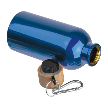 Kulacs alumínium 400ml-es, karabínerrel, bambusz kupakkal, kék