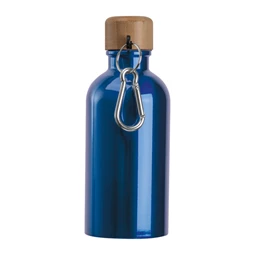 Kulacs alumínium 400ml-es, karabínerrel, bambusz kupakkal, kék