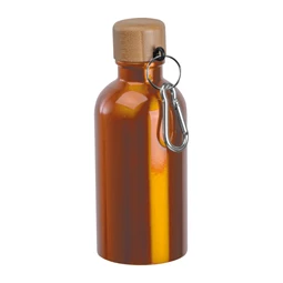 Kulacs alumínium 400ml-es, karabínerrel, bambusz kupakkal, narancssárga