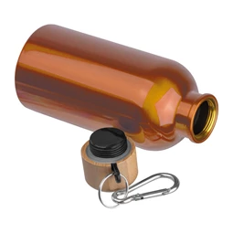 Kulacs alumínium 400ml-es, karabínerrel, bambusz kupakkal, narancssárga