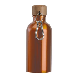 Kulacs alumínium 400ml-es, karabínerrel, bambusz kupakkal, narancssárga