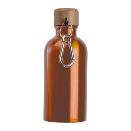 Kulacs alumínium 400ml-es, karabínerrel, bambusz kupakkal, narancssárga