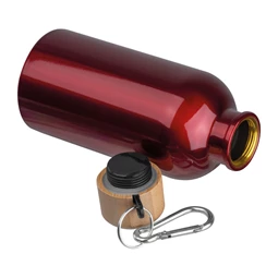 Kulacs alumínium 400ml-es, karabínerrel, bambusz kupakkal, piros