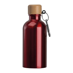 Kulacs alumínium 400ml-es, karabínerrel, bambusz kupakkal, piros