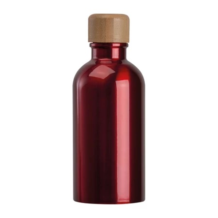 Kulacs alumínium 400ml-es, karabínerrel, bambusz kupakkal, piros