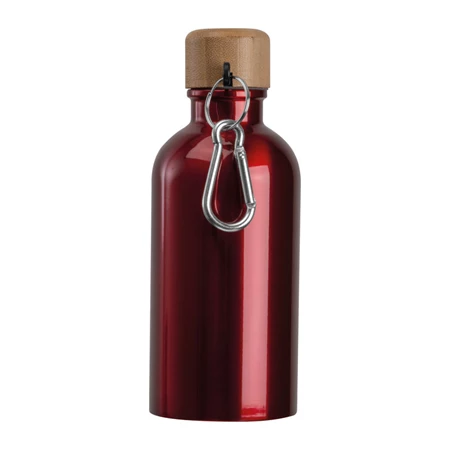 Kulacs alumínium 400ml-es, karabínerrel, bambusz kupakkal, piros