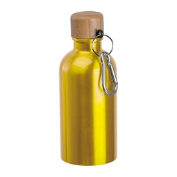 Kulacs alumínium 400ml-es, karabínerrel, bambusz kupakkal, sárga