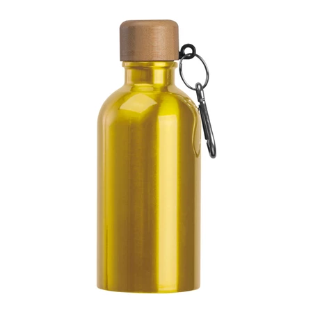 Kulacs alumínium 400ml-es, karabínerrel, bambusz kupakkal, sárga