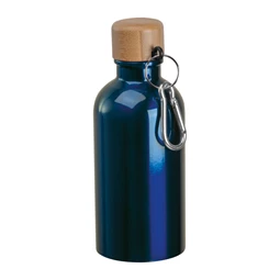 Kulacs alumínium 400ml-es, karabínerrel, bambusz kupakkal, sötétkék