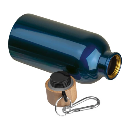 Kulacs alumínium 400ml-es, karabínerrel, bambusz kupakkal, sötétkék