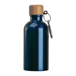 Kulacs alumínium 400ml-es, karabínerrel, bambusz kupakkal, sötétkék