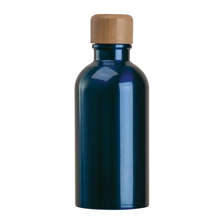 Kulacs alumínium 400ml-es, karabínerrel, bambusz kupakkal, sötétkék