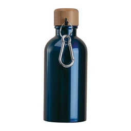 Kulacs alumínium 400ml-es, karabínerrel, bambusz kupakkal, sötétkék