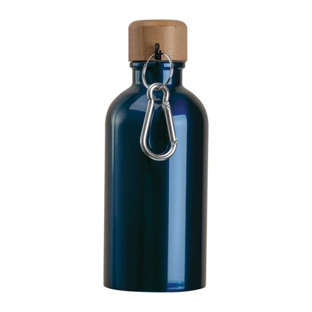 Kulacs alumínium 400ml-es, karabínerrel, bambusz kupakkal, sötétkék