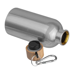 Kulacs alumínium 400ml-es, karabínerrel, bambusz kupakkal, szürke