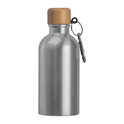 Kulacs alumínium 400ml-es, karabínerrel, bambusz kupakkal, szürke