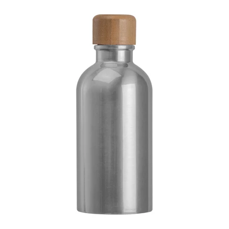 Kulacs alumínium 400ml-es, karabínerrel, bambusz kupakkal, szürke