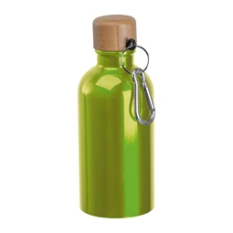 Kulacs alumínium 400ml-es, karabínerrel, bambusz kupakkal, zöld