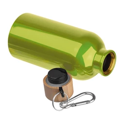 Kulacs alumínium 400ml-es, karabínerrel, bambusz kupakkal, zöld