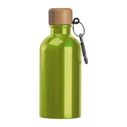 Kulacs alumínium 400ml-es, karabínerrel, bambusz kupakkal, zöld
