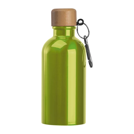 Kulacs alumínium 400ml-es, karabínerrel, bambusz kupakkal, zöld