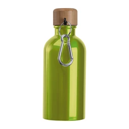 Kulacs alumínium 400ml-es, karabínerrel, bambusz kupakkal, zöld