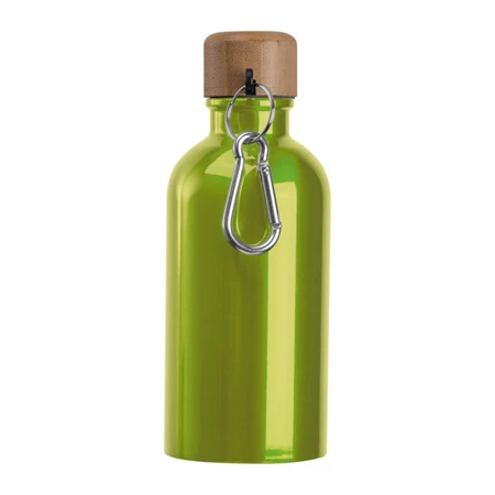 Kulacs alumínium 400ml-es, karabínerrel, bambusz kupakkal, zöld