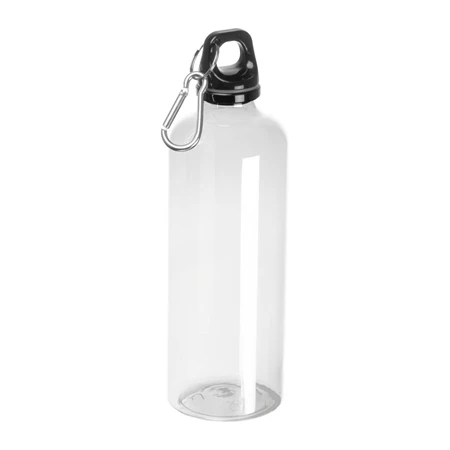 Kulacs műanyag 600ml sport ivópalack, alumínium karabinerrel, áttetsző 6,9 x 21,5cm