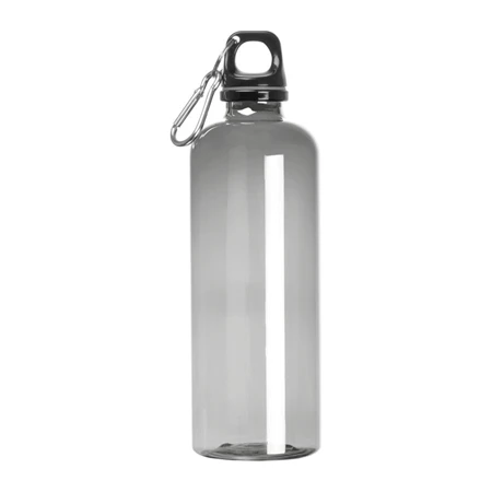 Kulacs műanyag 600ml sport ivópalack, alumínium karabinerrel, sötétszürke 6,9 x 21,5cm