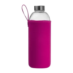 Kulacs üveg 1 liter, ivópalack neoprén rózsaszín tokban
