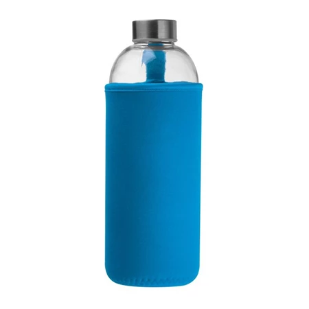 Kulacs üveg 1 liter, ivópalack neoprén világoskék tokban