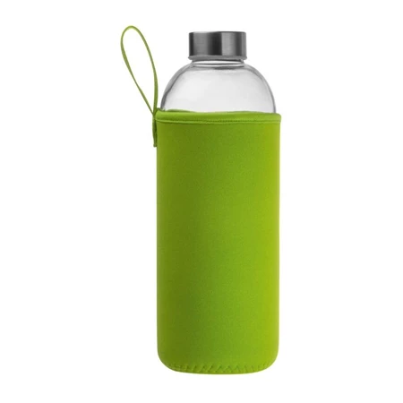 Kulacs üveg 1 liter, ivópalack neoprén világoszöld tokban