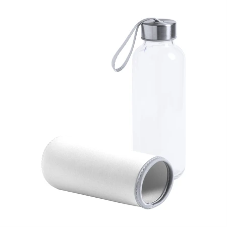 Kulacs üveg 420ml ivópalack neoprén fehér tokban, 64 × 190mm