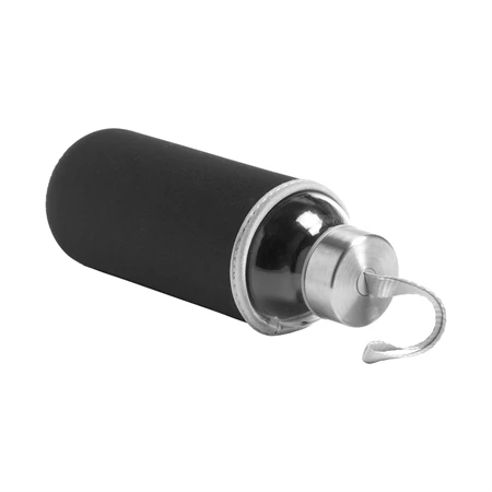 Kulacs üveg 420ml ivópalack neoprén fekete tokban, 64 × 190mm