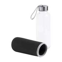 Kulacs üveg 420ml ivópalack neoprén fekete tokban, 64 × 190mm