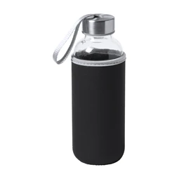 Kulacs üveg 420ml ivópalack neoprén fekete tokban, 64 × 190mm