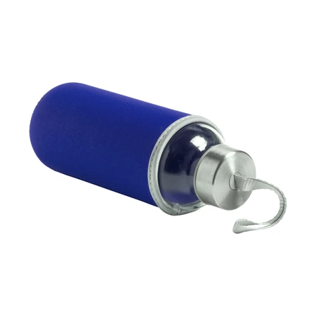 Kulacs üveg 420ml ivópalack neoprén kék tokban, 64 × 190mm