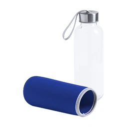 Kulacs üveg 420ml ivópalack neoprén kék tokban, 64 × 190mm