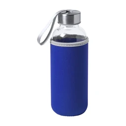 Kulacs üveg 420ml ivópalack neoprén kék tokban, 64 × 190mm