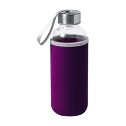 Kulacs üveg 420ml ivópalack neoprén lila tokban, 64 × 190mm