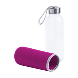 Kulacs üveg 420ml ivópalack neoprén pink tokban, 64 × 190mm