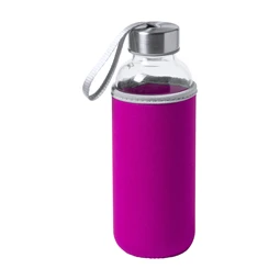 Kulacs üveg 420ml ivópalack neoprén pink tokban, 64 × 190mm
