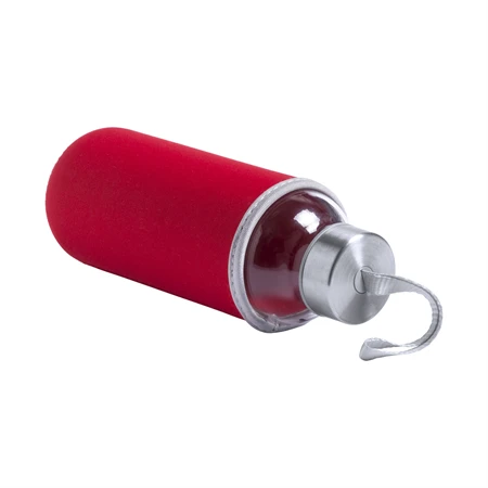 Kulacs üveg 420ml ivópalack neoprén piros tokban, 64 × 190mm
