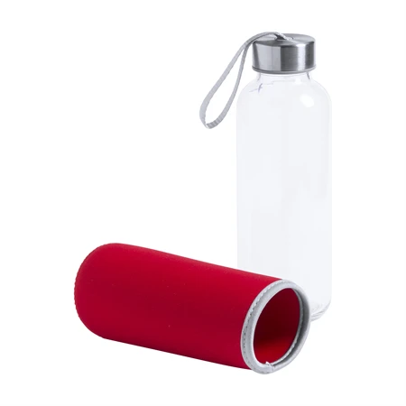 Kulacs üveg 420ml ivópalack neoprén piros tokban, 64 × 190mm