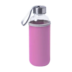 Kulacs üveg 420ml ivópalack neoprén rózsaszín tokban, 64 × 190mm